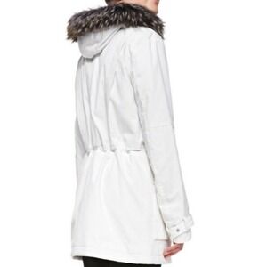 VINCE XS White Winter Parka Coat Faux Fur Hooded Padded Quilted Lined Jacket